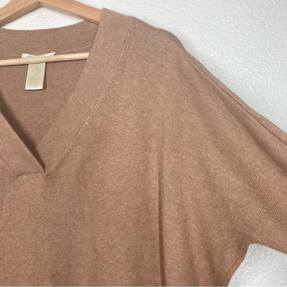 Matty M Women's Pullover 3/4 Sleeve V Neck Sweater Tan Medium Minimalist 6%wool - Picture 6 of 15
